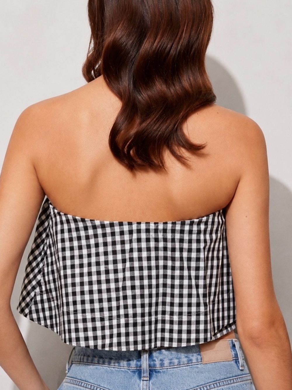 Aritzia WILFRED Bonaventure Black Gingham Ruffle Crop Top Size M - Picture 6 of 10